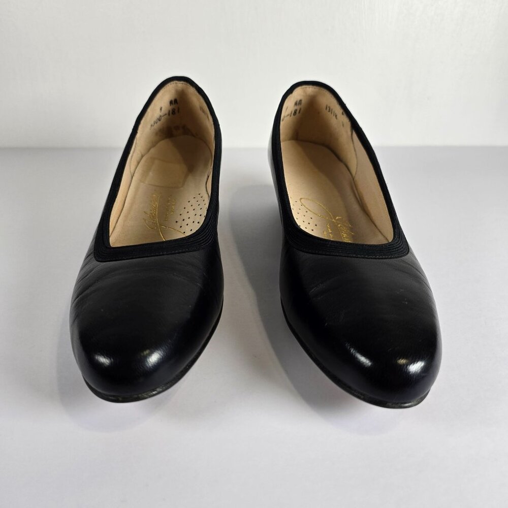 Vintage Johansen Black Leather 1.25" Kitten Heels Slip-On 9AA Made In USA - Picture 4 of 11